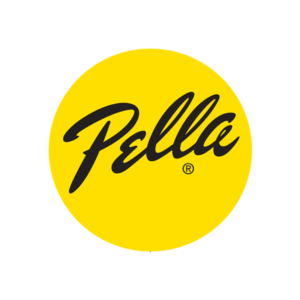 A yellow circle with the word pella written in it.